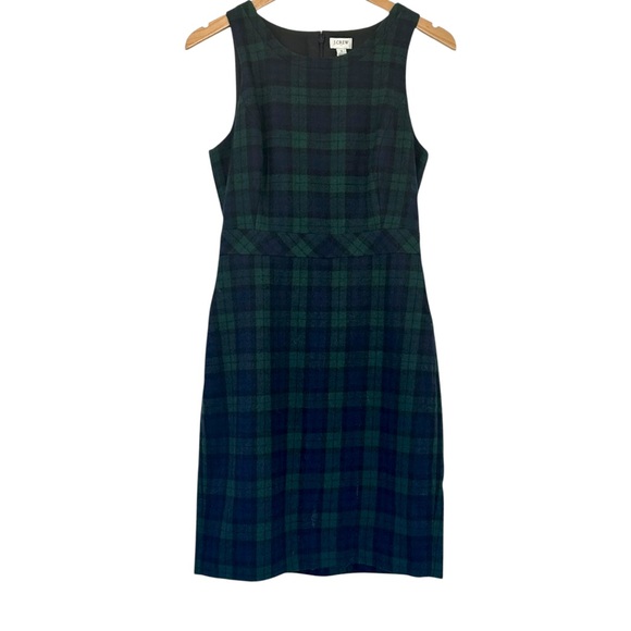 J. CREW Wool Blend Blue Green Tartan Plaid Sleeveless Sheath Dress, size 2 - Picture 5 of 5